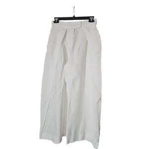 Zara White 100% Linen Wide Leg Pleated Trousers High Waist Pants XS 24